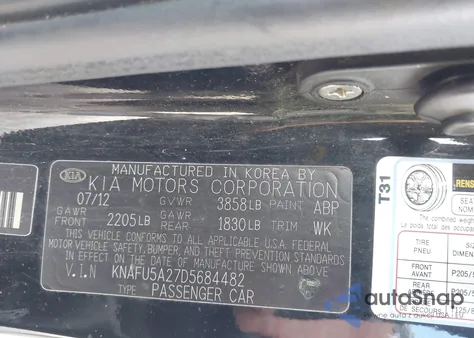 2013 Kia Forte Ex z USA, uszkodzony, nr VIN KNAFU5A27D5684482